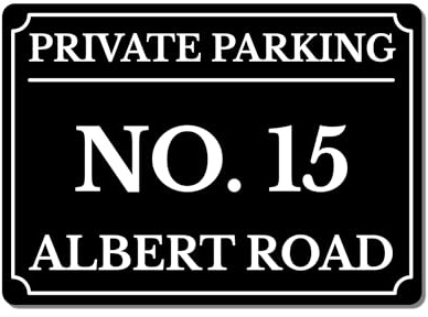 Personalised Private Parking Sign – Custom Metal Driveway Sign – No Parking for House Number (Black, A5 - (197 x 141mm))