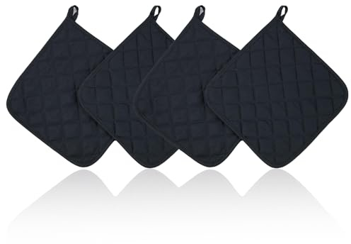 4 Pièces Maniques Cuisine, 17 x 17 cm, Résistantes à la Chaleur, Contre Les Fortes Chaleurs, Maniques pour Cuisine, pour Four, Pâtisserie, Noires