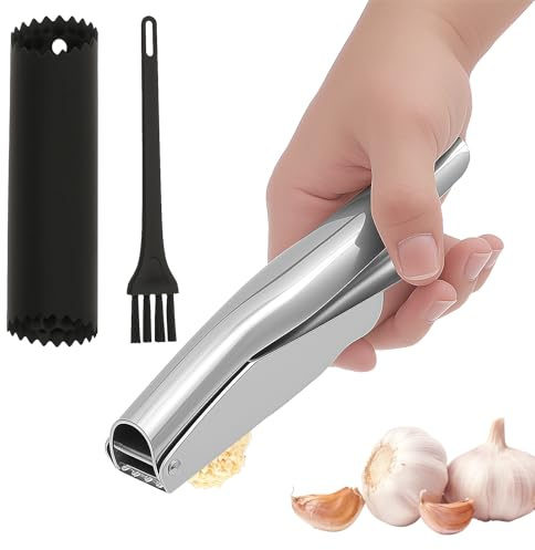 Premium Garlic Press No Need to Peel Stainless Steel Professional Kitchen Garlic Crusher Efficiently Squeezes Ginger Skins with Ergonomic Handle Multifunctional Tool for Home Kitchen Use​