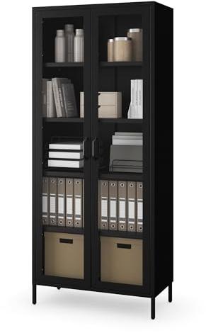 JJan Nowak Vitrinenschrank Glasvitrine Wohnzimmerschrank 80x185x45 cm | Standvitrine Sammlervitrine mit 2 Glastüren, 4 verstellbaren Ablagen, gehärtetem Glas, Wandmontage, Metallkorpus