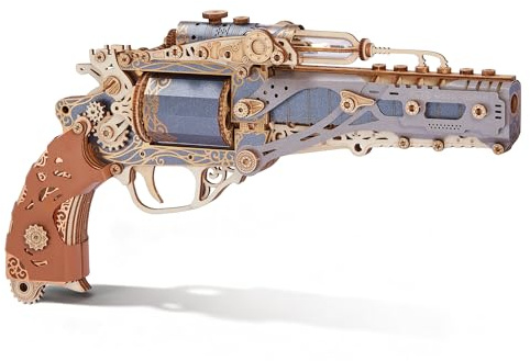 FUNPOLA 3D Holzpuzzle Steampunk Revolver Modell – Mechanischer Revolver DIY Bausatz, einzigartiges kreatives Geschenk für Erwachsene und Jugendliche (Schwarz)