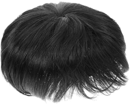 Veemoon Parrucca Corta Maschile Per Uomo Con Stempiatura Toppa Per Capelli Nera Finta Parrucca Leggera Comoda Usabile in Diverse Occasioni Come Feste e Cosplay