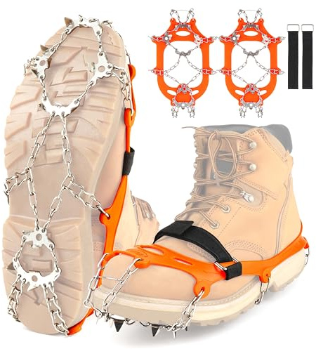 Steigeisen Eisklampen für Schuhe und Stiefel, 19 Edelstahl-Spikes, Traktionsschneestollen zum Wandern, Schneeklettern, Eisfischen, Winterwandern – langlebige rutschfeste Steigeisen für Herren/Damen