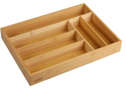 Kesper | Besteckkasten, Bambus, 6 Fächer, 35,5 x 25,5 x 5 cm | 58083 | Übersichtliche Besteckaufbewahrung mit 6 Fächern aus massivem Bambus