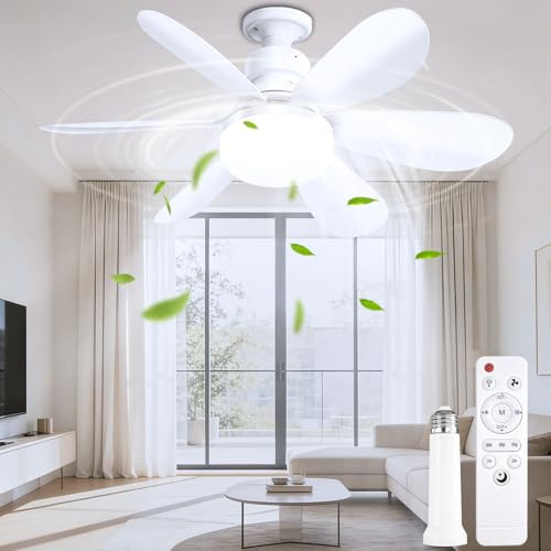 52CM Ceiling Fans with Lights Remote Fan Lights for Living Room Bedroom | 3 Speed, E27, Extension Rods, Dimmable, Timer, 3000K-6500K, Quiet Fan Lights, Dining Room Kitchen Bathroom Use