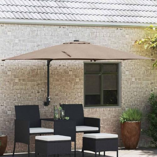 Parasol de jardin taupe 248,5 x 247,5 x 160 cm, inclinable, avec éclairage LED solaire, résistant aux UV, en polyester et acier, pour terrasse, balcon, extérieur, protection solaire