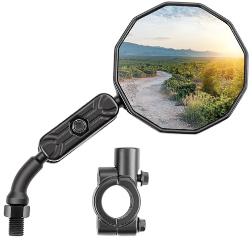 KEMIMOTO 1 Stück-Links Fahrradspiegel Klappbar, HD 360° Verstellbar Rückspiegel Fahrrad Spiegel für 20-24mm Lenker mit Silikonverstärkter Kugelgelenk, für E Scooter, E Bike, Mountainbikes, Rennrad