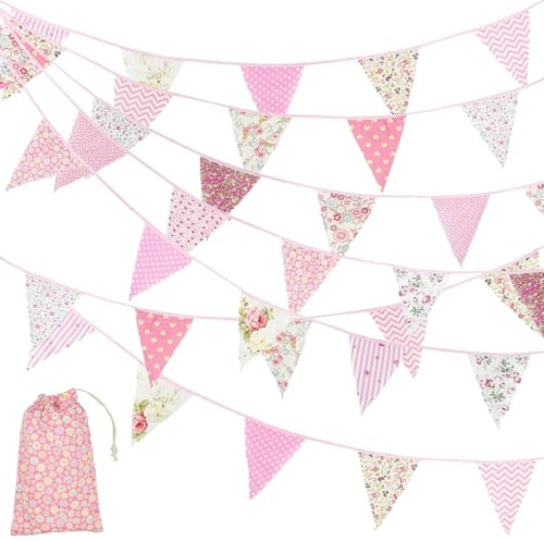 ZXTGBQ 12M Banderines Tela, Pancarta Triángulo Multicolor Banderines Fiesta Decoración Colgante de Boda Bautizo Fiesta Cumpleaños Navidad, Banderitas Decorativas para Bodas Fiestas Guirnalda, Pascua