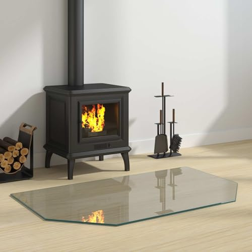 Teenpull Placa de cristal transparente de 100 x 60 cm de cristal templado con bordes pulidos, resistente al calor hasta 200 ℃, placa de protección de suelo para estufa de leña, estufa de leña, estufa