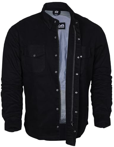 Bikers Gear Australia Motorcycle Kevlar Aramid Lined Protective Flannel Shirt Solid Black with CE 1621-1 Removable