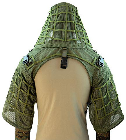 ROCOTACTICAL Super andningsbar Ghillie Suit Foundation, full mesh nylon krypskytt Ghillie bas lätt militär Ghillie Viper huva, armégrön