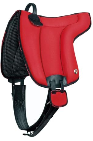 PIONEER Reitsattel aus widerstandsfähigem und atmungsaktivem Air Mesh für Natural Horsemanship, Made in Italy Comfort, Bareback 55x50cm mit Neoprengurt - Rot