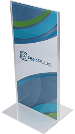 ogoPLUS T-Ständer Din lang Hochformat / Acryl Tischaufsteller, Flyer Ständer, Menükartenhalter, Infoschild, Werbeträger, Acrylglas Preisschild, Aufsteller Werbung