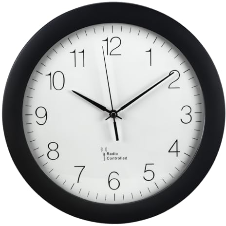 Hama Wanduhr Funk (30cm große Küchenuhr, leise Funkuhr mit großem Ziffernblatt, analoge Wohnzimmeruhr inkl. Batterie) schwarz