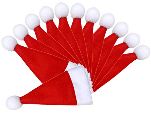 NUOBESTY 16 Stücke Weihnachten Besteckhalter Mini Weihnachtsmütze Besteckbeutel Bestecktasche Weihnachtsmannmützen Kleine Nikolausmützen Messer Geschirr Tasche Tischdeko