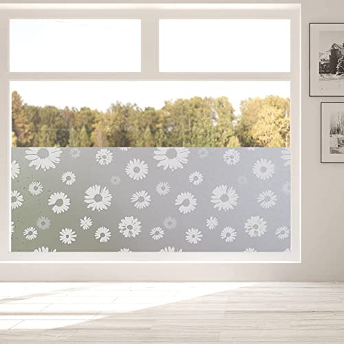 EXQUILEG 3D Sonnenblume Fensterfolie Fensterdeko Milchglasfolie Sichtschutzfolie Fensterfolie Sichtschutz Folie Fenster Selbstklebend für Badezimmer Schlafzimmer Küche (45cmx200cm)
