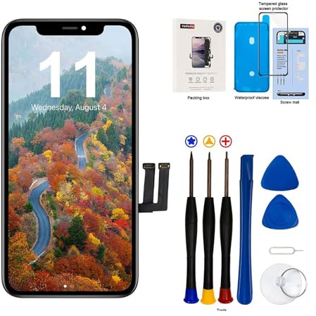 EFaith för iPhone 11 skärm ersättning 6,1 tum full HD LCD-skärm, 3D-pekskärm digitaliserare ram montering med reparationsverktygssats, självhäftande och härdat glas