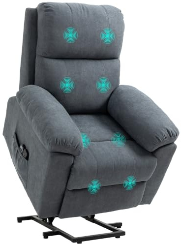 HOMCOM Fauteuil releveur électrique massant inclinable Gris | Chaise Relax, Avec Repose-Pied, Télécommandes, Revêtement Imitation Lin