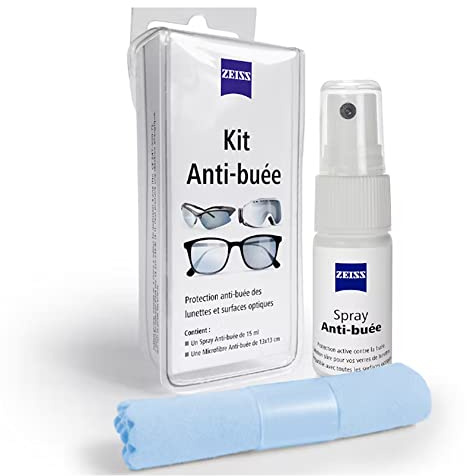 ZEISS - Kit Anti-Buée pour Lunettes, Objectif Photo, Caméra, et Masque Ski ou Piscine - 1 Spray Anti Buée 15ml + Chiffon Microfibre 13x13cm