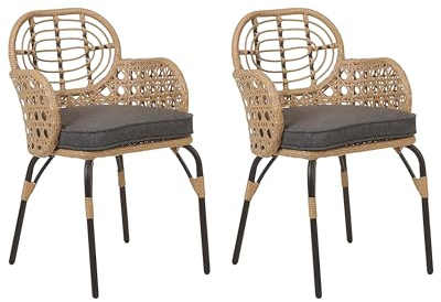 Set med 2 Stolar Konstrotting med Sittdyna Natur Grå Flätad Bohemisk Pratello