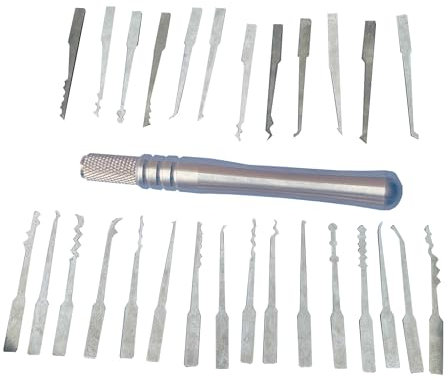 28-teiliges Boutique-Dietrich-Set mit 1-teiligem silbernem Griff, schnelles Öffnen, professionelles Schlosser-Werkzeug-Picker Lockpicking für Türschloss