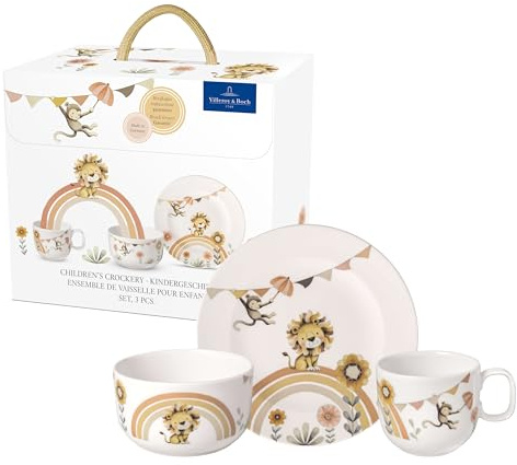Villeroy & Boch - Boho kids Roar like a lion Barnservis set 3 delar, Barnservis i porslin och rostfritt stål, Servis set för barn, Tål maskindisk, Mikrovågssäker, Mångfärgad