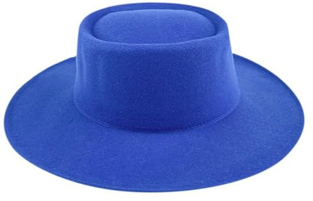 Bywenzai Männer Frauen Filz Top Hüte Fedora Panama Hüte Lässiger Jazz-Zylinder Aus Wolle Mit Flacher Krempe Im Freien Warmer Flacher Filzhut 57-59Cm Blau