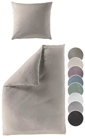 liebling Satin Bettwäsche Taupe, Bettzeug 135x200 cm, 2 teilig | 1 x Bettbezug 135 x 200 + 1 x Kissenbezug 40 x 80, 100% seidig weiche Baumwolle, 60 Grad waschbar, OEKO-TEX Made in Green