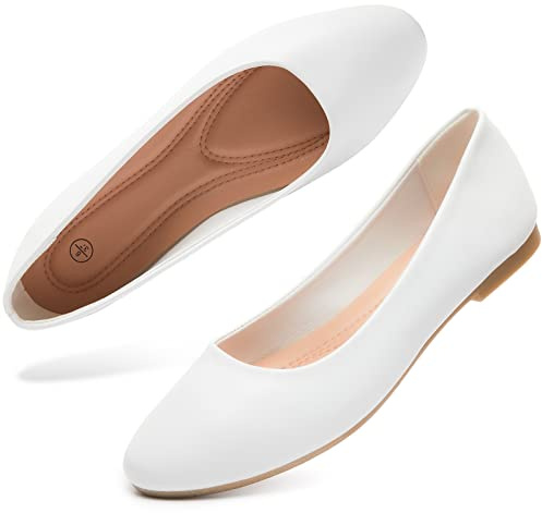 hash bubbie Women's Flats Shoes Ballet Flats Dress Shoes Comfortable PU Leather Slip on Shoes for Women（White.US7.5）