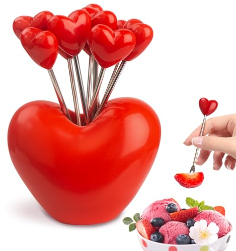 Set di 10 forchette da frutta in acciaio inox e 1 porta amore, forchette da frutta, forchette da dessert, insalata, stecchini per cibo