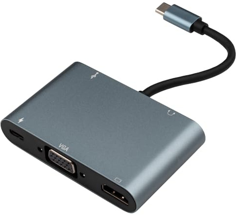 Leehitech USB C Hub 5 in 1, USB C zu HDTV VAG Adapter Dockingstation, Typ C zu 4K HDTV, 1080P VGA, AV, 5 Gbit/s USB3.0, PD 100W Schnellladeadapter für MacBook Pro/MacBook Air und Typ C Computer
