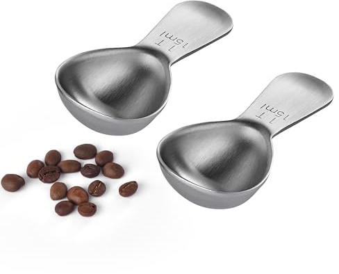 U-Taste 18/8 Stainless Steel Coffee Scoop, 15ml, Set of 2, Silver | Metal Measuring Spoon with Short Handle Measure Scooper for Ground Coffee, Beans, Powder, Espresso