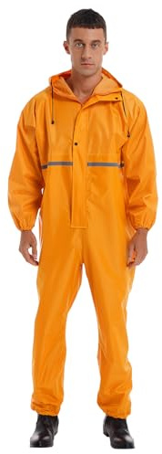 Linjinx Men's One Piece Hooded Raincoat Waterproof Rain Suit Reflective Jumpsuit Coveralls Motorcycle Rainsuit Yellow XX-Large