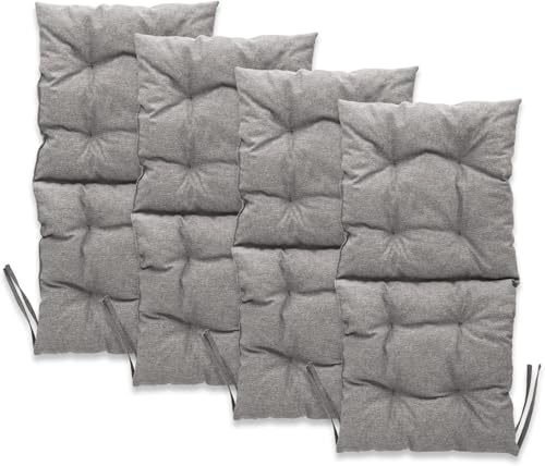 MG Design Stuhlkissen 4er Set 50 x 100 cm Sitzkissen grau - Gartenstühle Sitzauflagen aus Polsterstoff, mit weicher Füllung, mit Schnüren zum Binden - Niedriglehner Auflagen