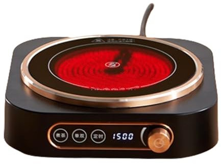 Piccola Stufa Elettrica in Ceramica, Potenza di Fuoco 1500 W/Timer 3 Ore/Nessuna Scelta di Fornello, Adatta per Esterni/Ufficio/Camper, 220 V/110 V,Black