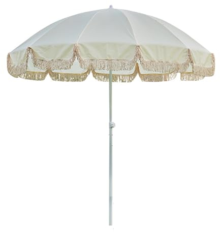 NRNQMTFZ Quasten-Strandschirm 240 cm, Sonnenschirm Im Freien, Runden Strandschirm, UV-Schutz, Regendichter Außenschirm, Leicht Zu Tragen,Ohne Sockel