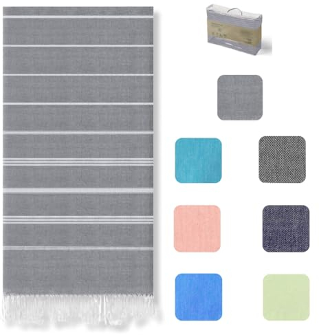 MyStilo 100% Recycled Cotton Hammam Towel - Sustainable and Natural - Sauna Towel, Beach Towel, Shower Towel, Bath Towel, Yoga Towel - Petrol - 100 x 200 cm Sultan (Light Grey)