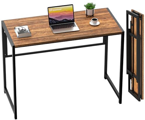 GreenForest Klapptisch, ohne Montage, kleiner Schreibtisch für kleine Räume, Computertisch für Zuhause, Büro, platzsparend, zusammenklappbar, Arbeitszimmer, Schreibtisch, Walnussholz, 90 cm