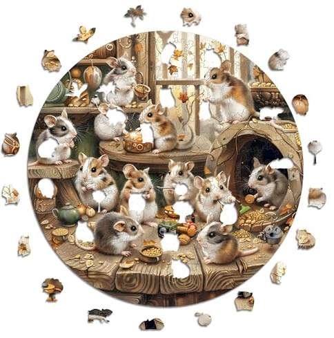 Iconic Puzzles - Nyfikna hamstrar, 100% hållbart träpussel, gåvor för barn och vuxna, storlek M, 350 stycken