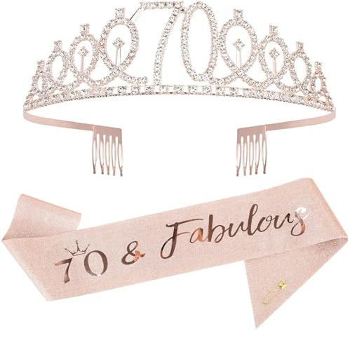 Xrten 70 ° Compleanno in Oro Rosa, Corona Compleanno, Fascia per Corona, 70 Anni Donne, Accessori per Decorazioni