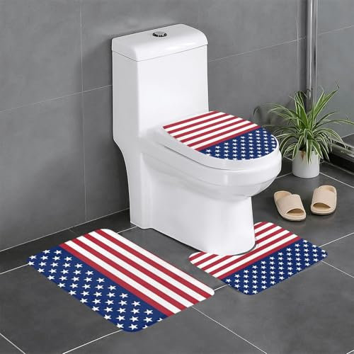 Badteppich-Set mit amerikanischer Flagge und Sternen, 3 Stück, Polyester, Badteppich-Set für ultimativen Komfort und Stil