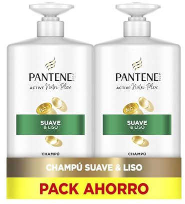 Pantene Pro-V Suave Y Liso Champú 2X1000ml Dispensador, Pelo Encrespado Y Apagado. Limpieza Suave. Protege Enlaces Capilares. Sin Siliconas