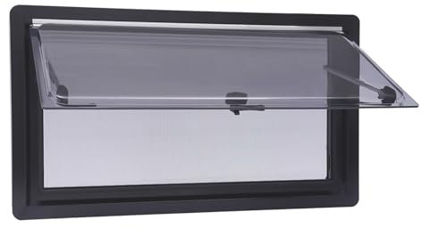 Fenêtre de toit pour camping-car, caravane - 90 x 50 cm - Avec angle d'ouverture de 70 degrés - Protection contre les insectes et le pare-soleil