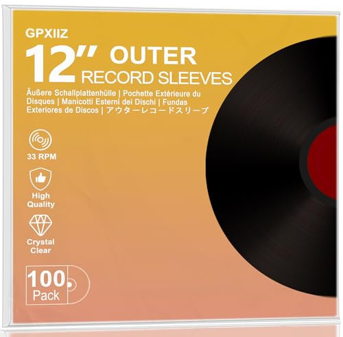 GPXIIZ Buste Vinili 33 Giri 12 Pollici Esterne, 100 x Custodia Vinile Trasparenti, Buste per Vinili pour 12 LP Dischi, Protezione Polipropilene Vinile Copertine Cover Outer