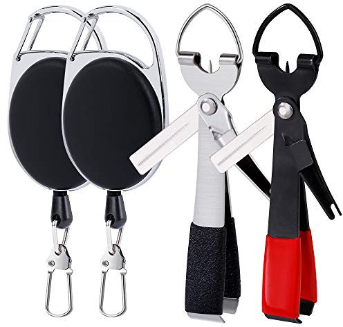 Jesustree Outils de Noeud de Pêche à la Mouche avec Zinger Retractor Combo, 4 en 1 Pêche Outil Nœud Attacher Rapide Multifonctionnel Tondeuse de Ligne Clipper Nipper Tackle(2pcs)