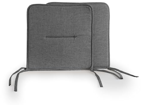 BESCH Pack 2 Cojines para Silla Usos Interior y Exterior 37x37x3cm Extra Suave Tejido Lino - Cojin de Asiento Decorativo de Poliéster Lavable Cómodos Acolchados (Gris Oscuro)
