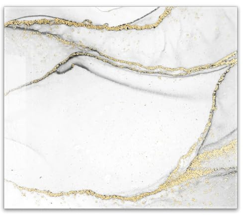 Herdabdeckplatte 60x52 cm einteilig aus 4mm ESG Glas | Marmor weiß gold | Herd Abdeckung Abdeckplatte Induktion Schneidebrett Glasplatte für Ceranfeld