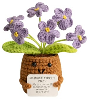 Gkaopi Positiva virkade krukväxter liten konstgjord blomkruka virkad kaktus och falska blommor handgjorda virkade krukväxter uppmuntrande gåva för hemmakontor skrivbordsdekoration (WWW)