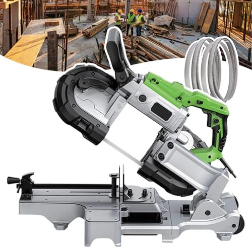 DFYOZX 4,7-Zoll-Tiefschnitt-Bandsäge mit 6-Gang-Einstellung, Kaltschnitt-Metallbandsäge mit 3-Sägeblatt (insgesamt 6 Stück) / 0-45 ° winkelverstellbare Basis, für Verbundkabel und massiven Stahl und