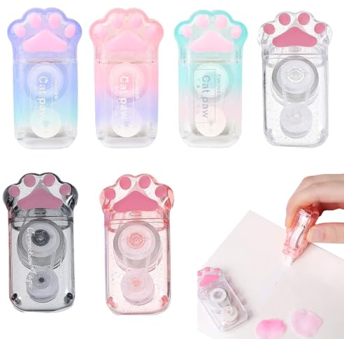 HABNI 6 Pezzi Correttore a Nastro, 6m × 5mm Correction Tape per Zampe di Gatto, Bianchetto Nastro correttivo per cancellare, Mini Artigli di Gatto Correttori A Nastro Cartoleria per Scuola Ufficio
